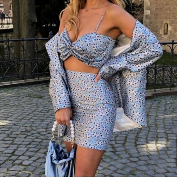 NWT Zara Blogger Fave Floral Crop Top in Blue Multi Size Small Feminine - Picture 1 of 9